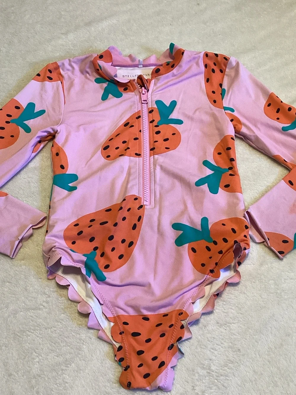 Stella McCartney Kids Pink Strawberry-Print Long Sleeve Swimsuit